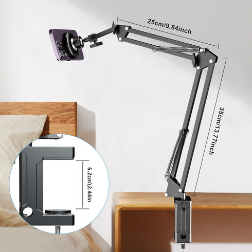 LenTok 15 14 13 12 Gooseneck Bed Phone Holder for Magsafe iPhone Stand, Desk Magnetic Phone Arm Mount with Clamp