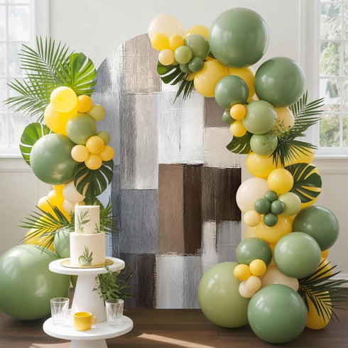 Jnbasdffb 6.6 Grey Brown Color Blocks Wedding Arch Cover, Stretchy Spandex Arch Backdrop Stand Covers FT, Abstract Oil