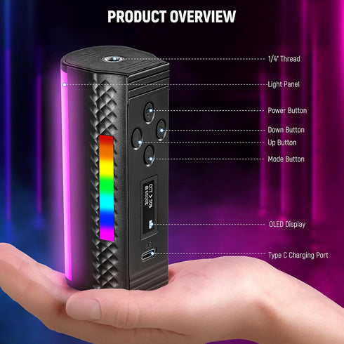 NEEWER Magnetic Handheld Light Wand - 360° RGB Mini LED Video Light Stick with APP Control for Photography
