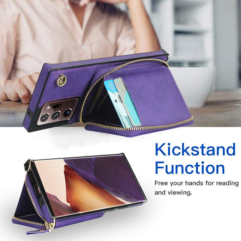 Asuwish Samsung Galaxy Note 20 Ultra 5G Wallet Case, Leather Cover with Zipper Slot, Screen Protector, Purple.