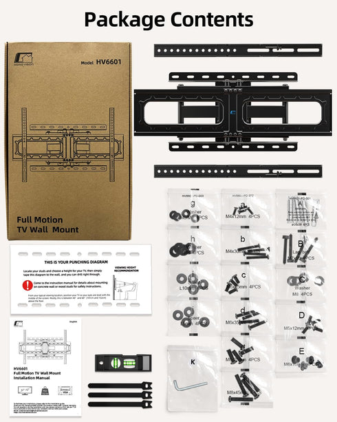 HOME VISION Full Motion TV Wall Mount for 32-84 inch TVs up to 132 lbs, Swivel and Tilt with Dual Articulating Arms