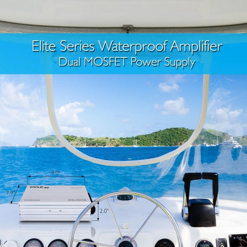 Pyle Hydra Marine Amplifier - Upgraded Elite Series 400 Watt 4 Channel Audio Amplifier, Waterproof, 12 volt, Dual