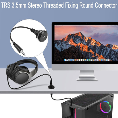 QIANRENON TRS 3.5mm Stereo Threaded Fixing Round Connector 1/8 TRS Male to Female Short Cable Panel Mount Headphone Adapter for Microphones Headphone