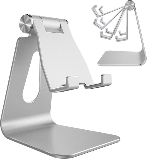 CreaDream Adjustable Phone Stand, Aluminum Desktop Holder, Compatible with iPhone Xs Max Xr 8 7 6 6s Plus SE, Silver