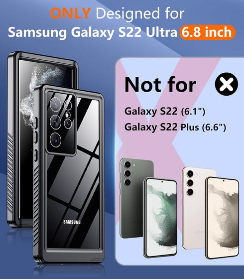 Temdan Waterproof Case for Samsung Galaxy S22 Ultra, Built-in Lens & Screen Protector, Full Body Shockproof, IP68