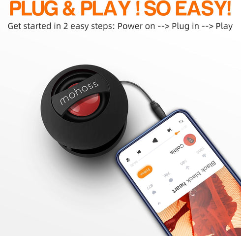 Mini Bass Speaker, mohoss Portable Plug-in Speaker with 3.5mm Aux Audio Input for Smartphones, Laptop