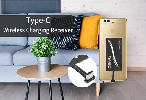 Type C Wireless Charging Receiver Adapter, 1000mA Qi Receiver Chip, Widely Suitable for Type C Mobile Phones