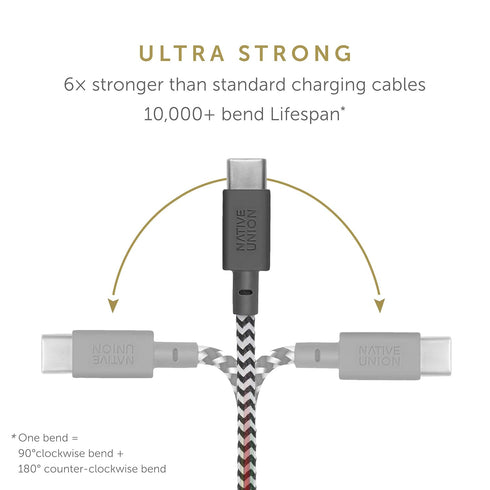 Native Union Belt Cable USB-C to USB-A, 4ft Ultra-Strong Charging Cable with Leather Strap for iPhone 15, Samsung Galaxy