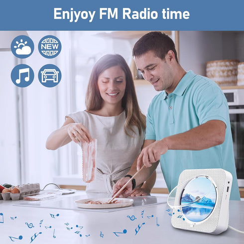 Portable Bluetooth 5.1 Desktop CD Player with HiFi Sound Speakers, Remote Control, FM Radio, White