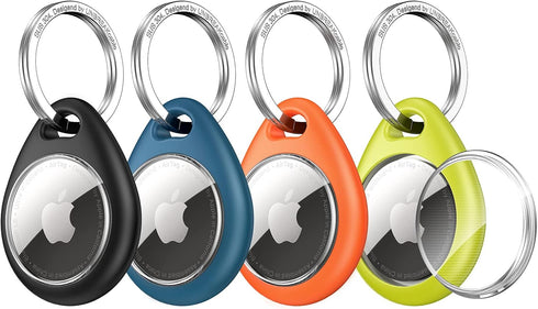 UNBREAKcable Apple AirTag Holder - 4 Pack, Waterproof TPU Shell Protective Case with Stainless Steel Keychain
