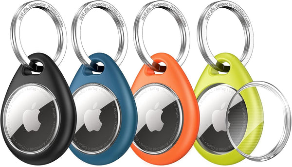 UNBREAKcable Apple AirTag Holder - 4 Pack, Waterproof TPU Shell Protective Case with Stainless Steel Keychain