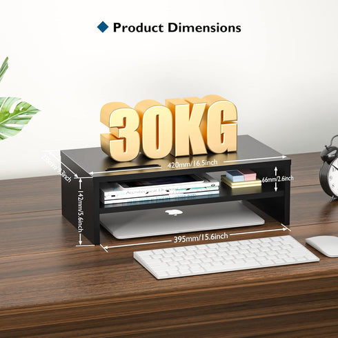 2-Tier 16.5 Inch BONTEC Wooden Monitor Stand Riser, Desk Shelf with Storage Organizer, Ergonomic Computer Stand
