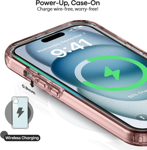 ORIbox Rose Gold iPhone 15 Case, Military-Grade Drop Defense, Rugged Dual-Layer Design, 6.1 inch, Force Armor Series