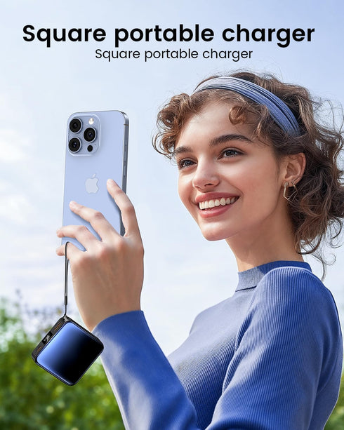 10000mAh Small Power Bank, Mini Portable Charger, USB C Input/Output with Smart LED Display, 30W Fast Charging for