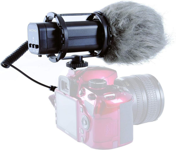 Movo VXR300 X/Y Stereo Condenser Video Microphone with -10dB Attenuation, Low-Cut Filter, Windscreen & Case for DSLR