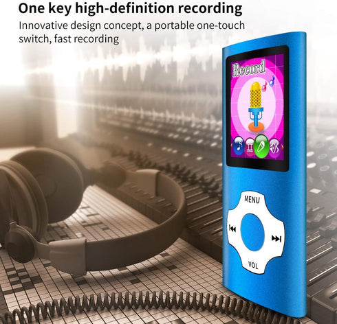 WOWSYS MP3/MP4 Player,1.8 Inch 64GB Portable LCD Screen and Card Slot,Max Support TF Card,Darkblue