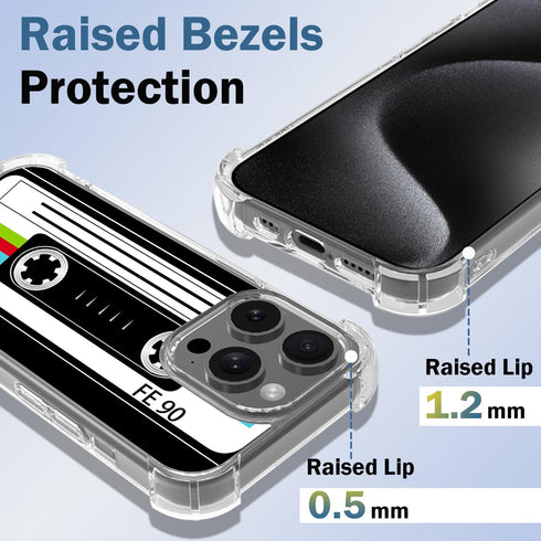 Retro Cassette Tape Phone Case for 15 Pro Max 6.7in, Slim Drop Protection Cover with Stand - Color Cassette Tape