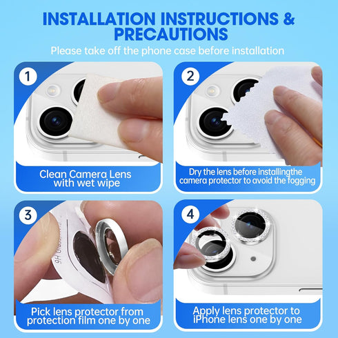 Xfilm 9H Hardness Camera Lens Protector for iPhone 15/15 Plus - Stylish Silver Diamond, Scratchproof & Case Friendly.