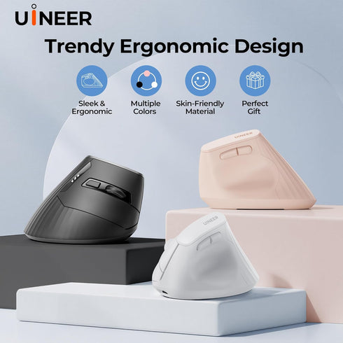Uineer (BT4.0/5.0 2.4G) 3 4 Wireless Ergonomic Mouse, Bluetooth Mice and Rechargeable Vertical Mouse, Multi-Device