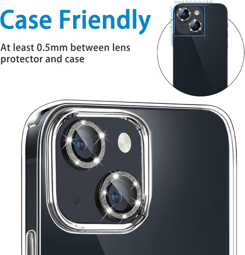 Compatible with iPhone 13 Mini & iPhone 13 Camera Lens Protector - Bling Glitter 9H Tempered Glass, 2Pcs