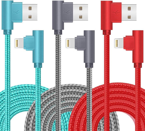 iPhone Charger 90 Degree 3 Pack 6FT Lightning Cord - Nylon Braided Fast Charging for iPhone 12/11/XS/XR.