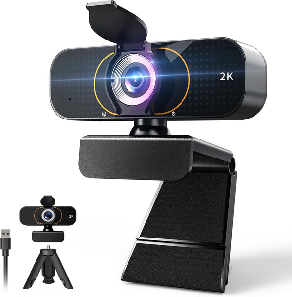 Lusinx 2K Webcam for Computer/Laptop/Desktop/PC, Camera with Microphone, USB Plug&Play, Auto Low Light