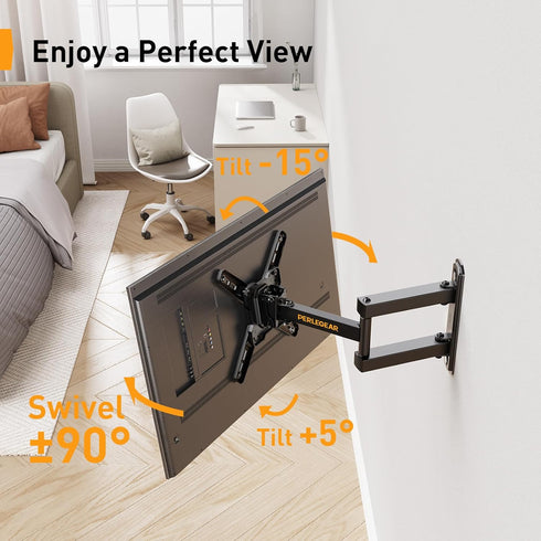 Perlegear Full Motion TV Wall Mount for 13-42 inch Flat or Curved TVs, Max VESA 200x200mm, PGSF6