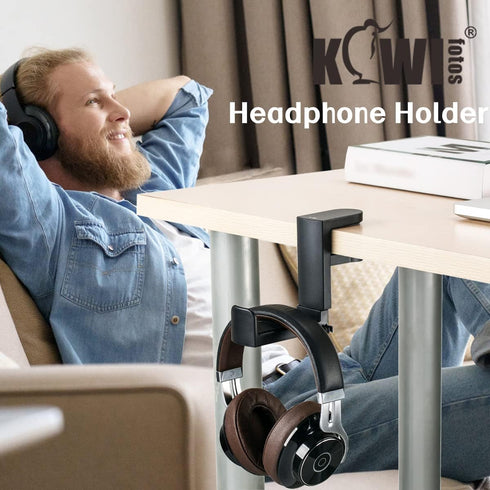 KIWIFOTOS Headphone Stand Holder Under Desk, PC Gaming Headset Hook with 360 Adjustable Rotating Arm Clamp & Cable Clip