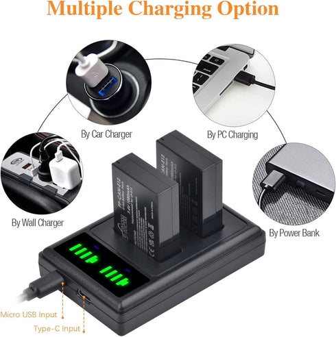 Pickle Power LP-E12 Battery and LED Dual USB Charger for Canon PowerShot SX70 HS, EOS M Series, M50 Mark II, Rebel SL1