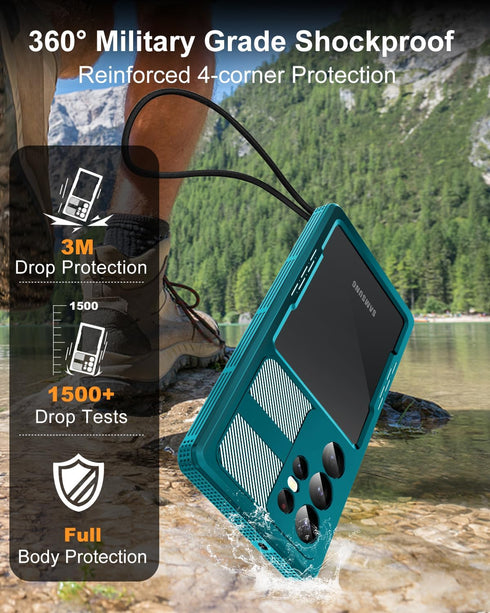 Samsung Galaxy S23 Ultra Case, Full Body Protection, IP68 Waterproof, 12FT Military Shockproof, Built-in Screen & Lens