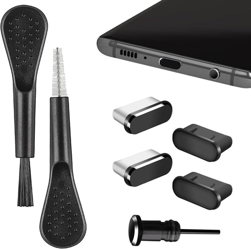 USB C Dust Plug Cover, 4pcs Port Cleaner Cap with Cleaning Kits for iPhone 15 Series and All Type C Devices