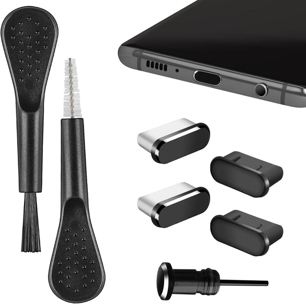 USB C Dust Plug Cover, 4pcs Port Cleaner Cap with Cleaning Kits for iPhone 15 Series and All Type C Devices