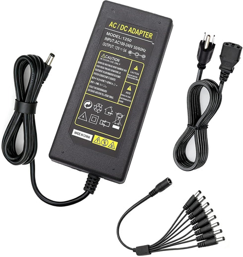 Tnuocke 3-Prong Security Camera Power Adapter,12V 5A 100V-240V Camera Power Adapter 8-Way Power