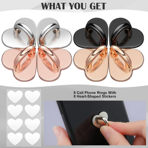 Moxweyeni 8 Pcs Cell Phone Finger Ring Adhesive Metal Phone Finger Grip Loop Stand Heart Grip Holder Charm Hook for DIY