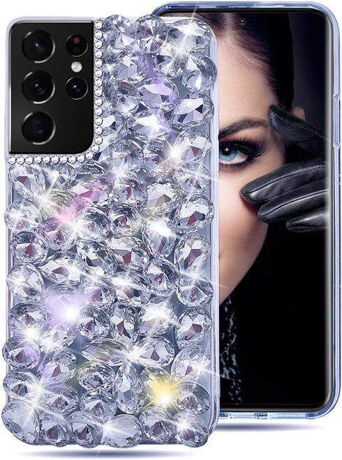 Bonitec Compatible with Galaxy S21 Ultra Case, 3D Glitter Sparkle Bling Luxury Shiny Crystal Rhinestone Cover