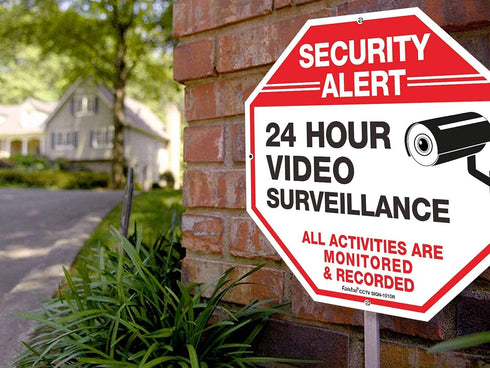 (4 Pack) "Security Alert, 24 Hour Video Surveillance" Signs, 10x10 Inches Aluminum Reflective Warning Sign