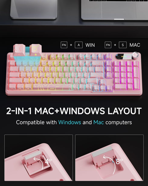 EWEADN V102 98 Wired Keyboard, Keys Creamy Gaming Keyboard with Number Pad, Display Screen & Media Knob RGB Silent