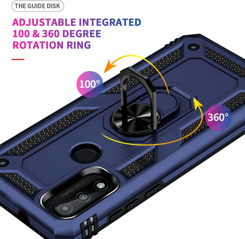for Moto G Pure Case with HD Screen Protector, Military Grade Ring Car Mount Kickstand Hybrid Hard Soft TPU (Blue)