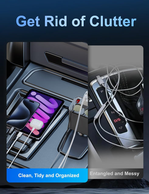 5 in 1 Fast Charging Retractable Car Charger, Cigarette Lighter Splitter with 2.6ft Cord, Dual USB Ports, 2 Sockets