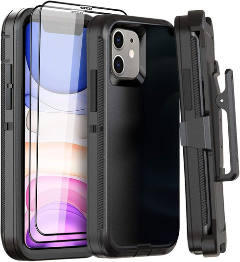iPhone 11 Case with Belt Clip Holster, Kickstand & 2 Screen Protectors, Heavy Duty Shockproof Drop-Proof Cover 6.1"