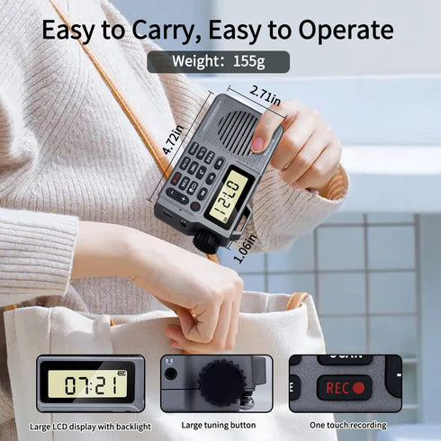 Portable AM/FM Radio, Small Pocket Radio with Bass Speaker, Long Battery Life, Support Micro SD Card and Record, Alarm