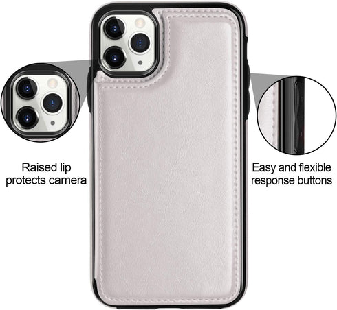 HianDier Wallet Case for iPhone 11 Pro MAX, Slim Protective Flip Folio with Credit Card Slot, White