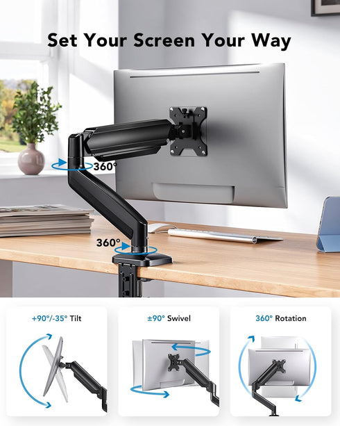 HUANUO 1334 Inch 22lbs, Grommet 75x75mm 100x100mm Single Monitor Mount, Adjustable Monitor Arm for Screen Up to C-Clamp