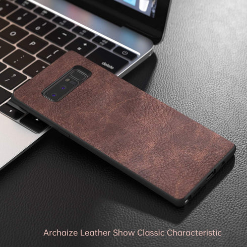 Salawat Slim PU Leather Case for Galaxy Note 8, Vintage Shockproof Lightweight Soft TPU Bumper Protective Cover (Dark