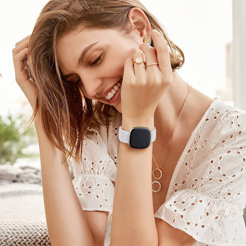 Ouwegaga Elastic Band Compatible with Fitbit Sense/Fitbit Versa 3/4, Adjustable Sport Stretchy Nylon Solo Loop