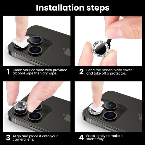 Tensea Camera Lens Protector for iPhone 13 Pro/Pro Max, 9H Tempered Glass Cover with Metal Individual Ring