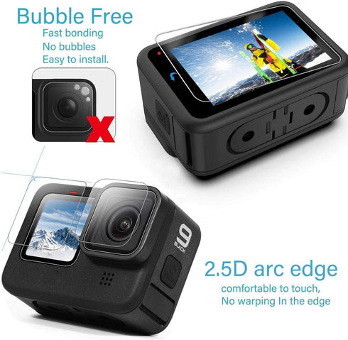 PCTC 9PCS Ultra Clear Tempered Glass Screen Protector for Go Pro Hero 12/11/10/9 Black