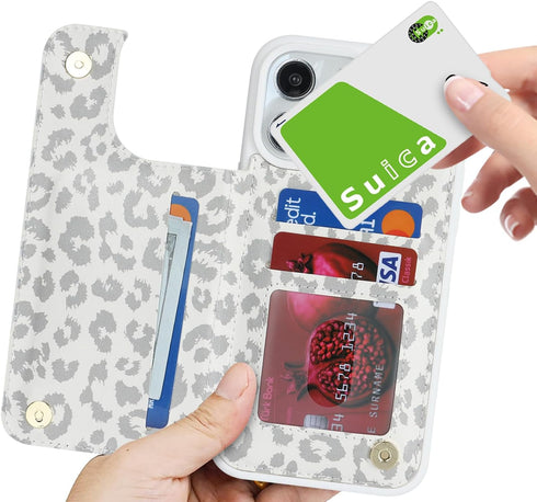 iCoverCase for iPhone 13 Pro Max, Wallet Case with Card Holder, RFID Blocking PU Leather Protective Case (Gray Leopard)