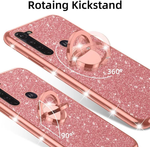 Cute Girls Women Glitter TPU Slim Case for Moto G Stylus (2020) with Ring Stand Kickstand - Rose Gold