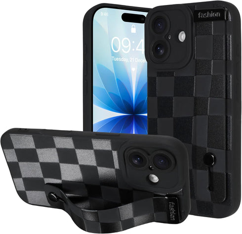 OOK Compatible with iPhone 17 6.3inch Silicone Phone Case with Strap, Trendy Checkerboard